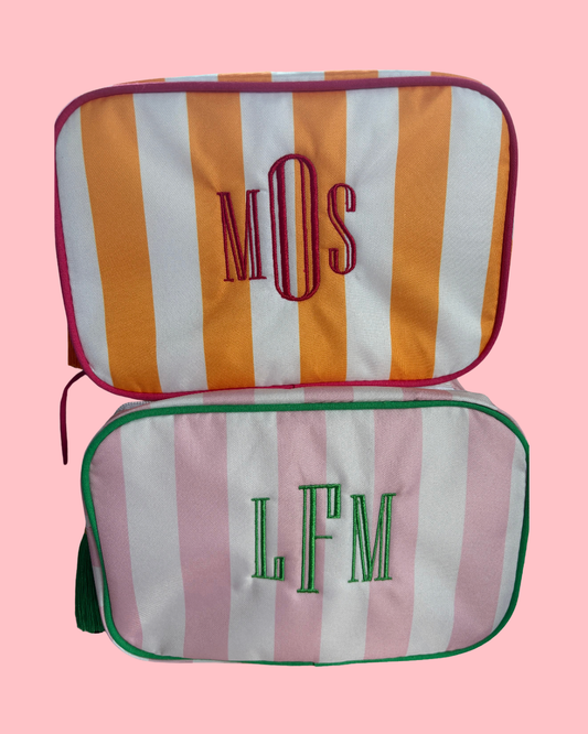 Monogram Striped Cosmetic Bag