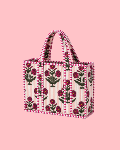 Monogrammed Floral Quilted Tote - Mini