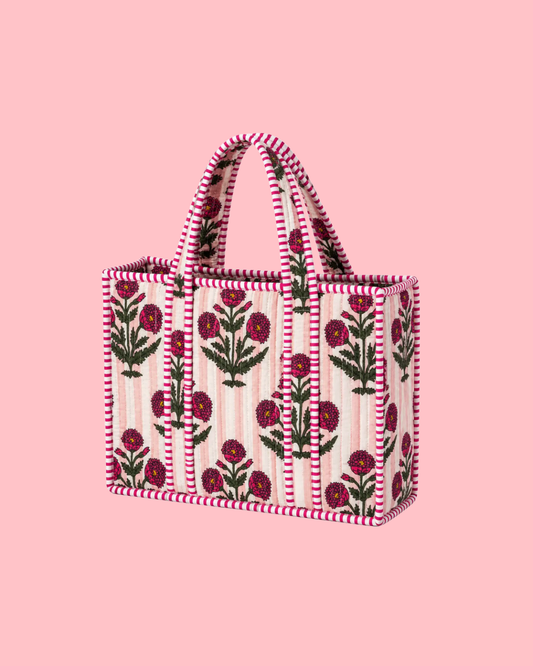 Monogrammed Floral Quilted Tote - Mini