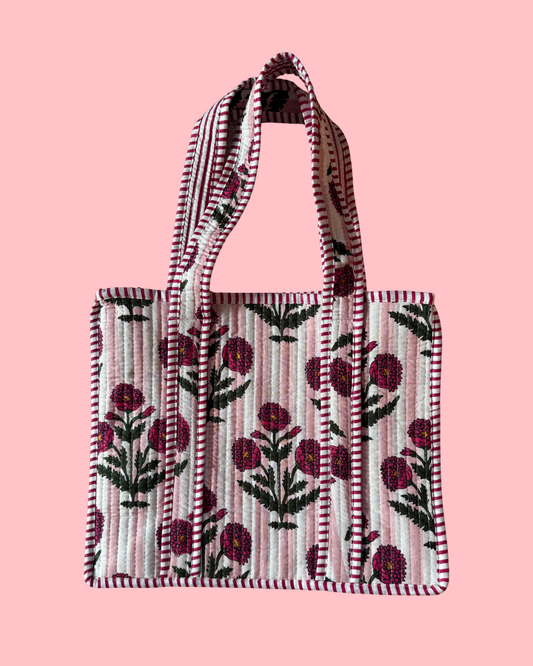 Monogrammed Floral Quilted Tote - Mini